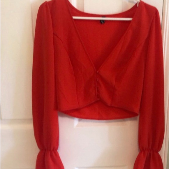 Zaful Tops - Closet clearout Red sleeve plunging crop blouse